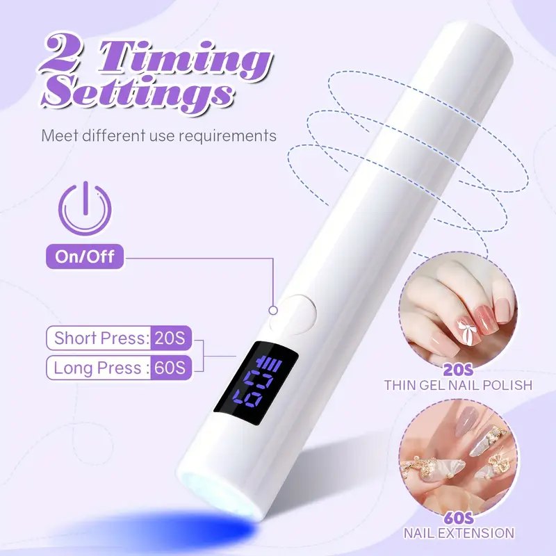 Portable USB Rechargeable LED Nail Lamp, Handheld Nail Dryer With Timer Setting For Gel Nail Polish.