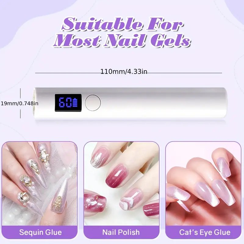 Portable USB Rechargeable LED Nail Lamp, Handheld Nail Dryer With Timer Setting For Gel Nail Polish.