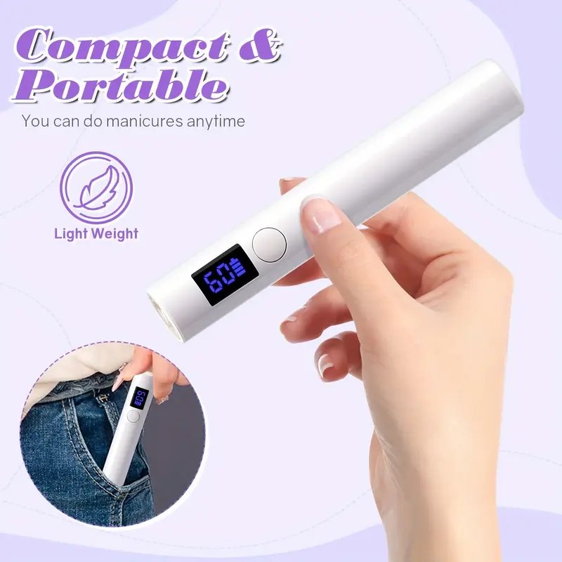 Portable USB Rechargeable LED Nail Lamp, Handheld Nail Dryer With Timer Setting For Gel Nail Polish.